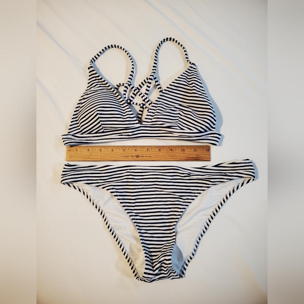 Navy and White Striped Bikini Set